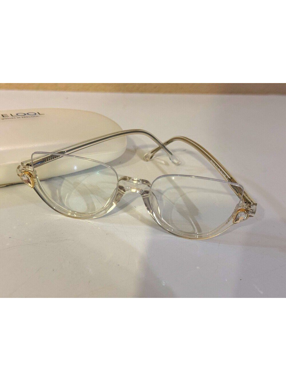 ZEELOOL Womens Clear Cat Eye Non-Prescription Glasses Crystal Accent With Case